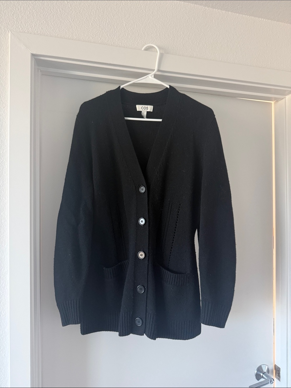 COS Black V-Neck Button Front Cardigan